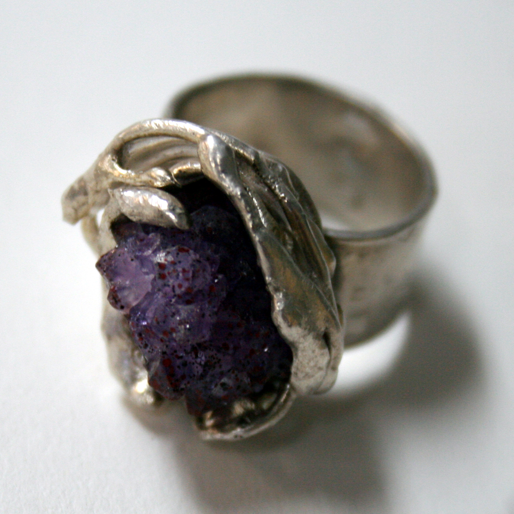 Nested- One of a Kind Adjustable Sterling Silver and Amethyst Band Ring by Julie A. Brown