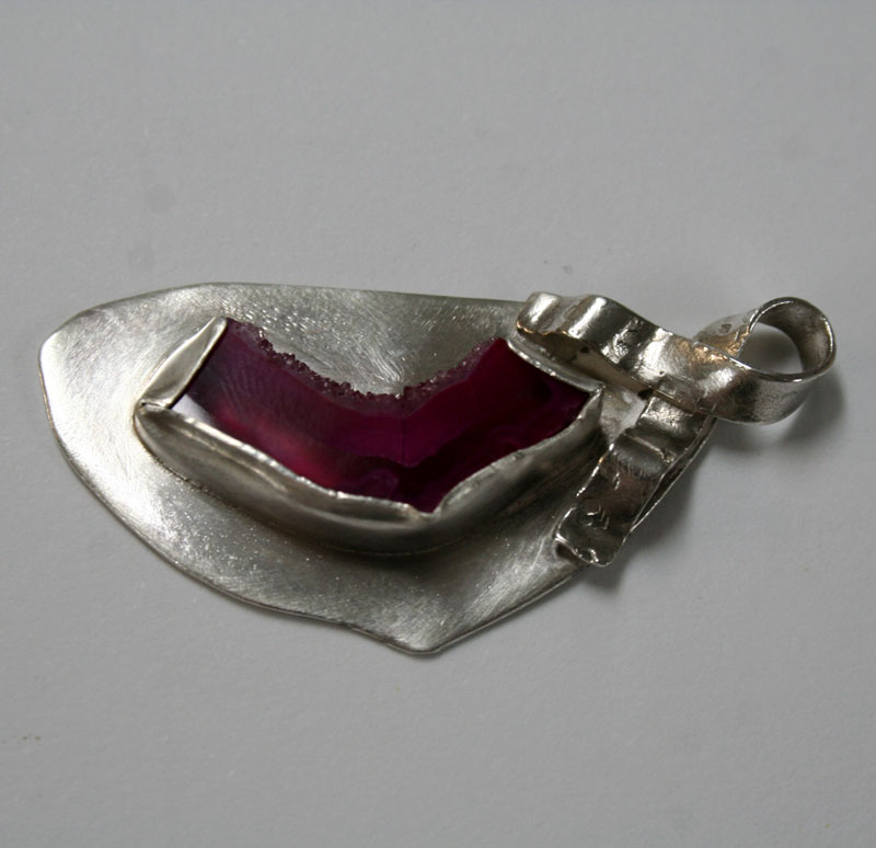 Courage - pink agate and sterling silver breast cancer pendant