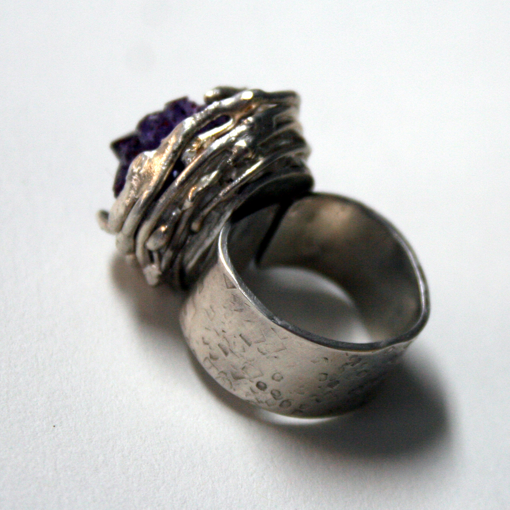 Nested - side view of Sterling silver and amethyst ring handcrafted by Julie A. Brown