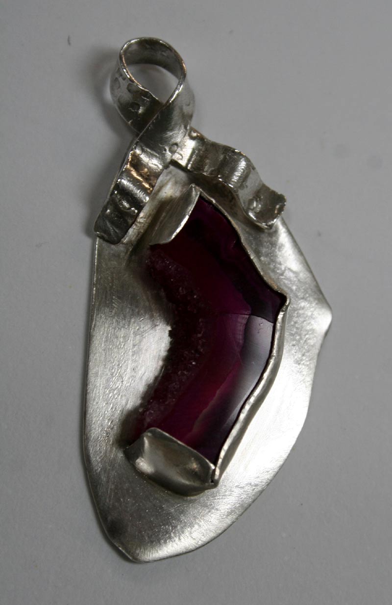 Courage - handcrafted pink agate and sterling silver pendant by Julie A. Brown