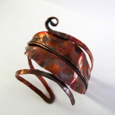 Eco-friendly Leaf Cuff handcrafted from recycled copper by Julie A. Brown