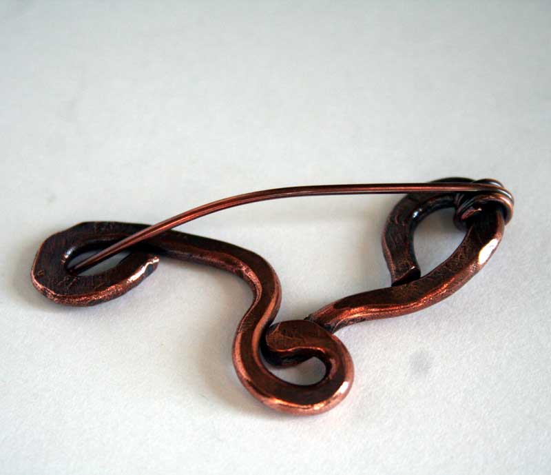 back view of copper pin - Doodle - handforged by Julie A. Brown