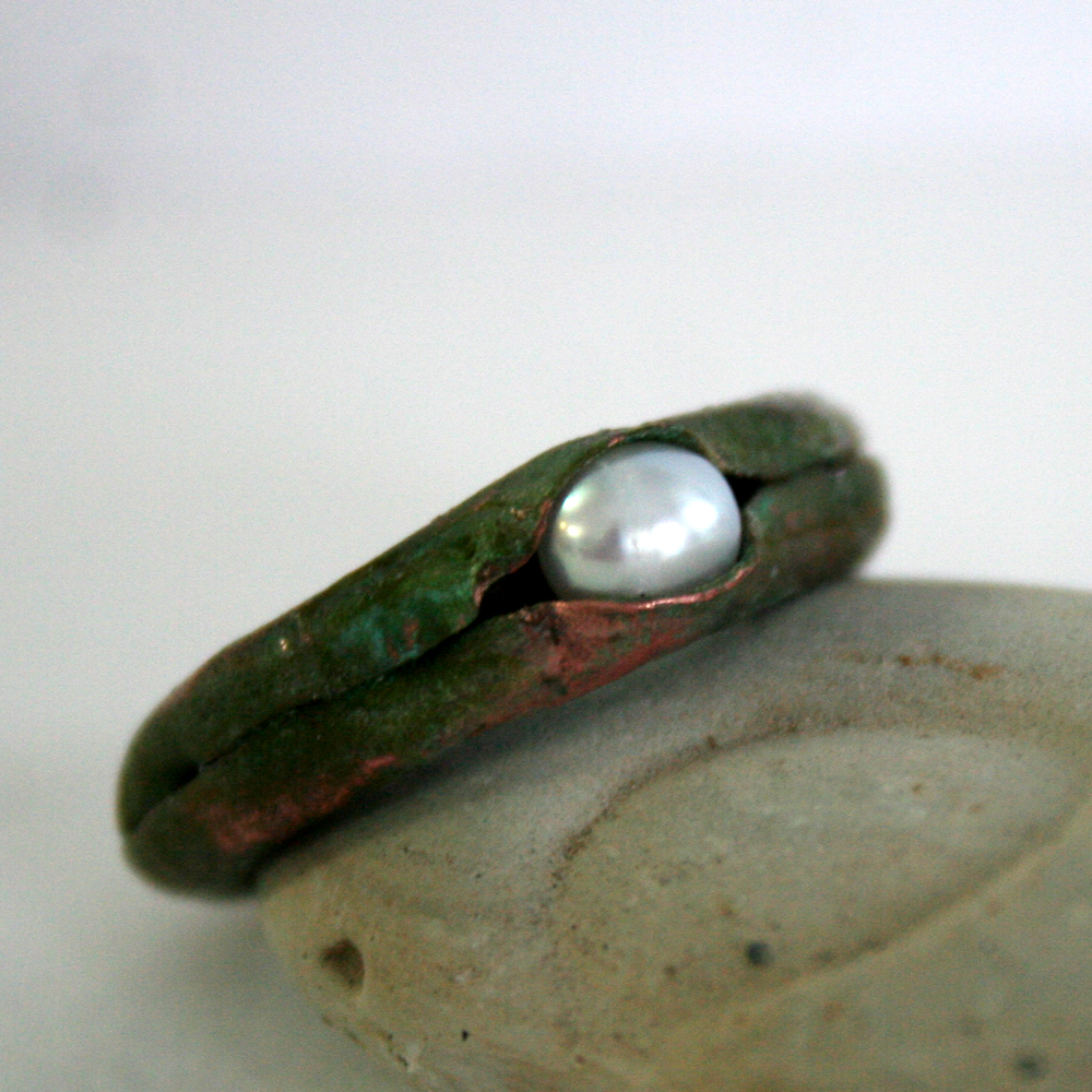 Hidden Treasure - handmade copper and pearl ring by Julie A. Brown