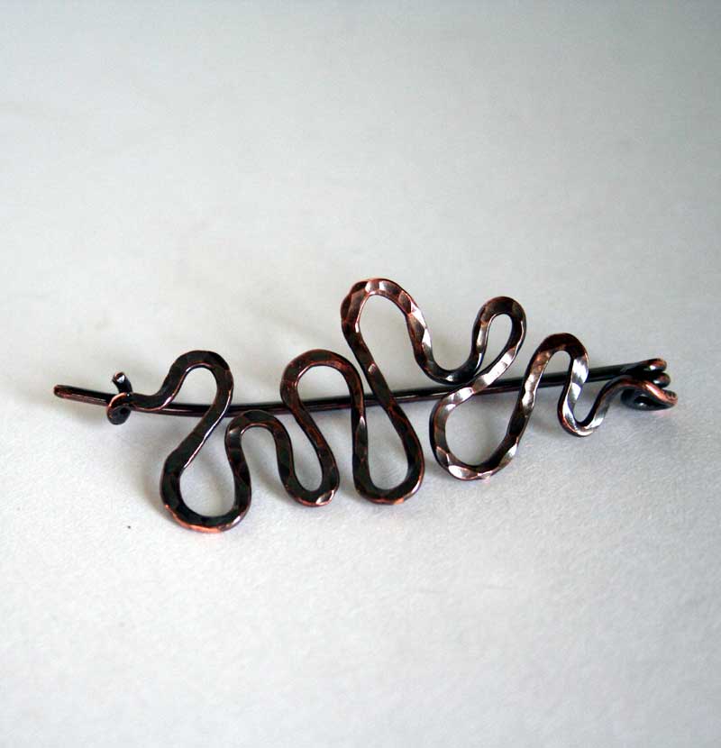 Meandering 2 - hand forged copper pin by Julie A. Brown