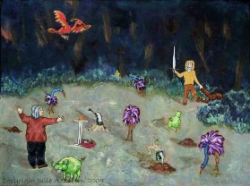 Oh Frabjous Day, mixed media collage by Julie A. Brown