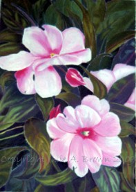 Pink Flowers - pastel painting on paper