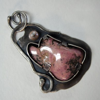 Affirmation - Rhodonite, pearl and sterling silver pendant handcrafted by Julie A. Brown
