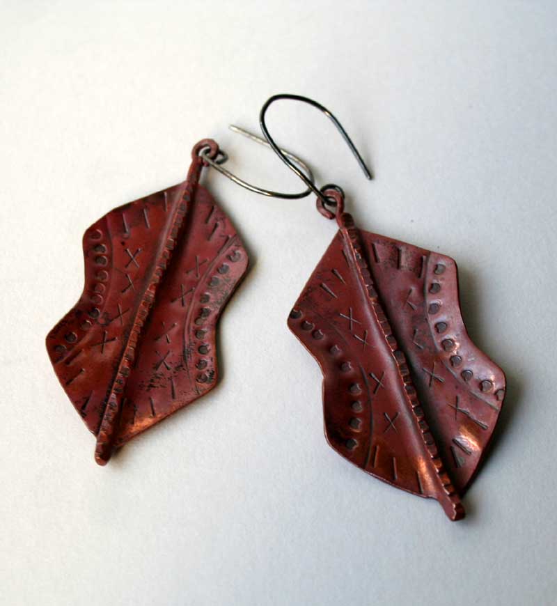 Shields - Ethnic Copper Handcrafted Earrings by Julie A. Brown