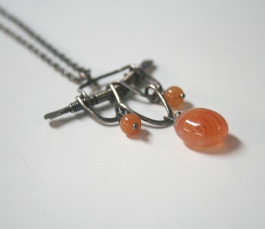 Handcrafted Carnelian and antiqued sterling silver pendant by Julie A. Brown